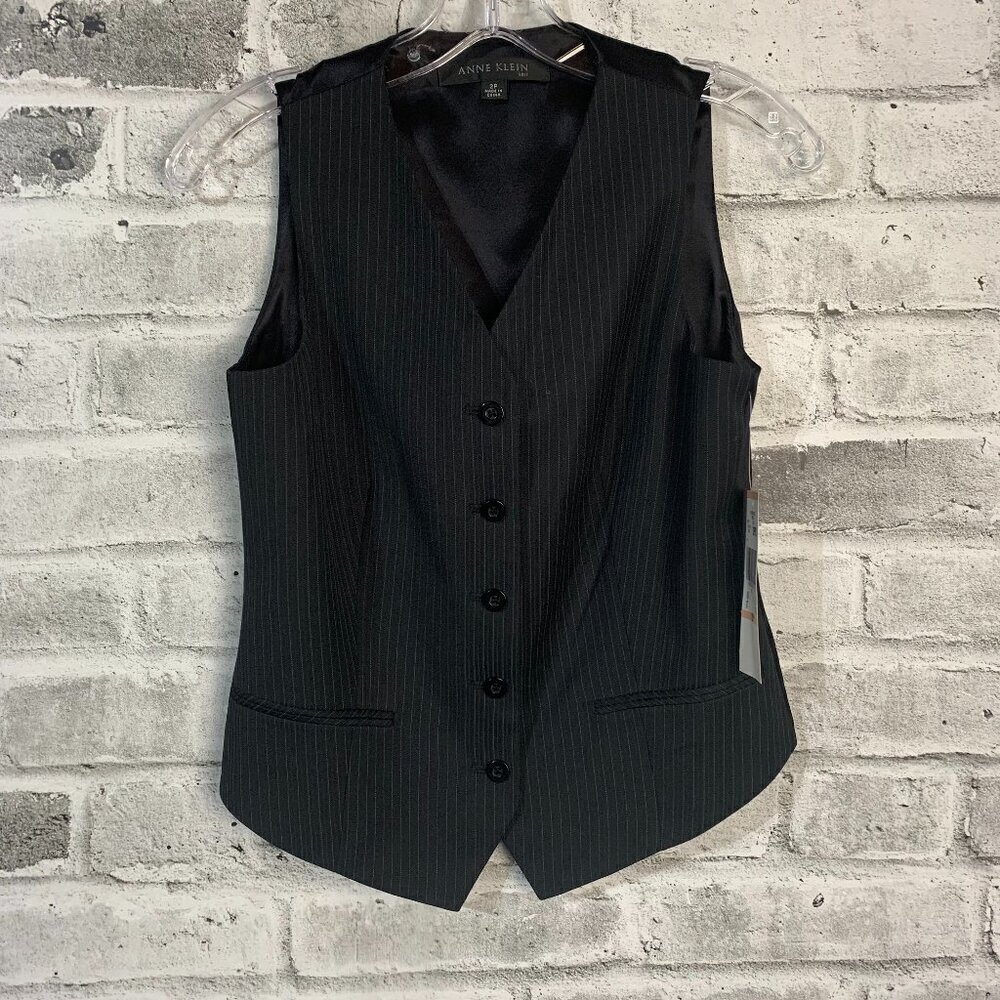 Anne Klein Petite Black Pinstripe Waistcoat Vest New